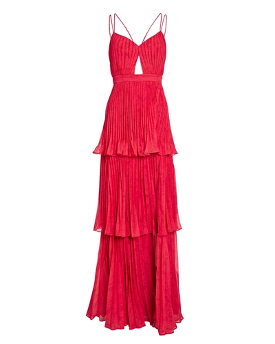 Amur Dominique Lace Print Tiered Maxi Dress In Red