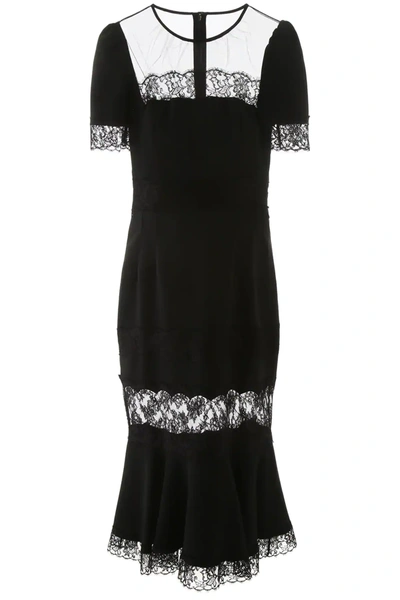 Dolce & Gabbana Midi Dress With Lace Inserts In Black