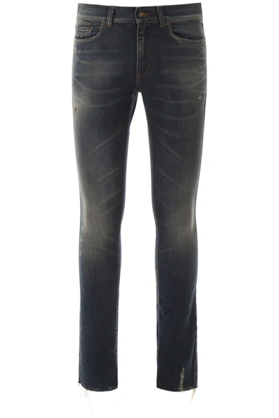 Saint Laurent Stone Washed Slim Jeans In Blue