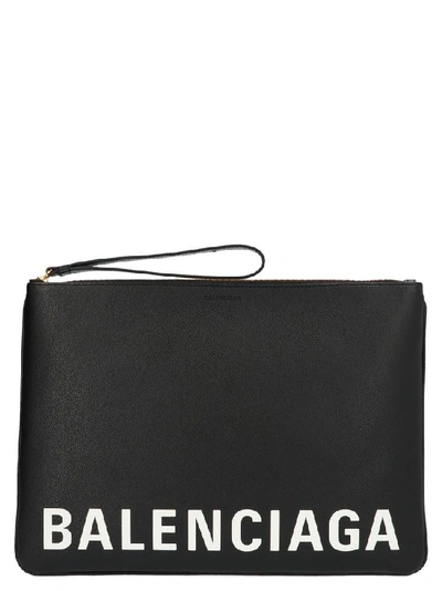 Balenciaga Logo Printed Clutch Bag In Black