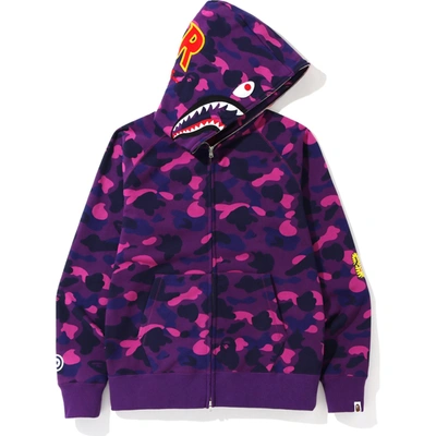 Pre-owned Bape  Color Camo Ponr Shark Full Zip Hoodie Purple