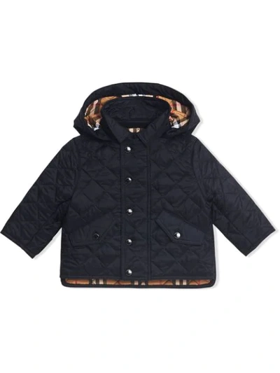 Burberry Babies' Diamond Quilted Hooded Jacket In Blue