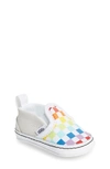 Vans Babies' Slip-on Crib Shoe In Checkerboard Rainbow/ White