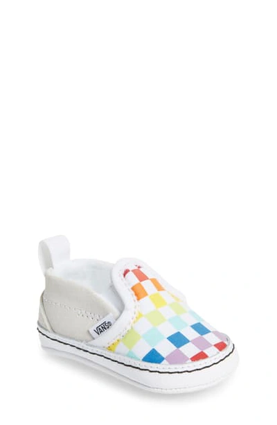 Vans Babies' Slip-on Crib Shoe In Checkerboard Rainbow/ White