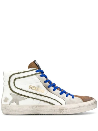 Golden Goose Slide High-top Sneakers In White Leather-canvas Slide