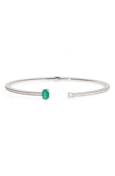 Hueb Women's 18k White Gold, Emerald & Diamond Cuff Bracelet