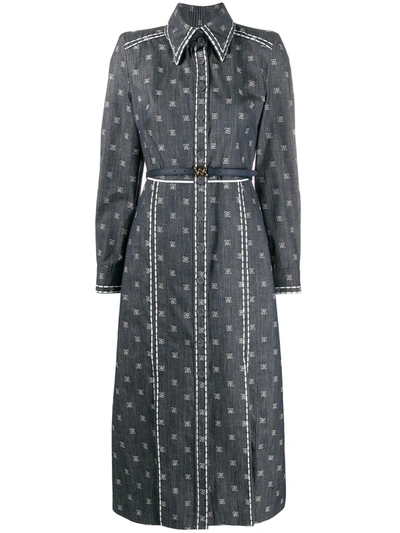 Fendi Karligraphy Ff-embroidered Denim Shirt Dress In Blue