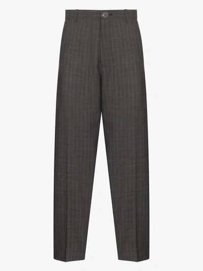 Balenciaga Cropped Check Wool Trousers In Grey