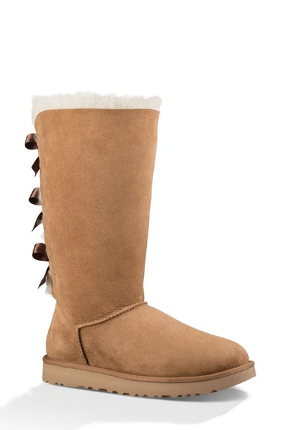 Ugg Bailey Bow Tall Shearling Fur Boots In Chestnut