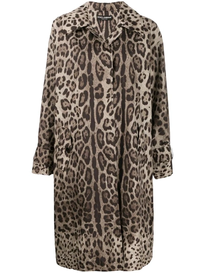 Dolce & Gabbana Leopard Printed Coat In Brown