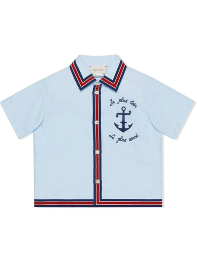 Gucci Baby Shirt With Anchor Embroidery In Blu