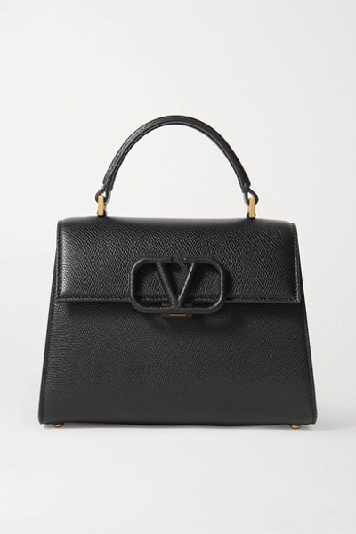 Valentino Garavani Vsling Small Textured-leather Shoulder Bag In Black