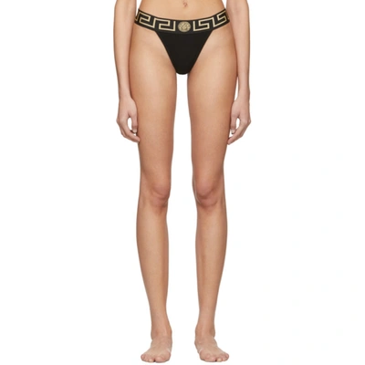 Versace Stretch-cotton Jersey Thong In Black