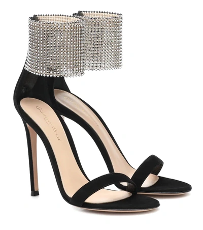 Gianvito Rossi Women's Crystal Beaded Cuff Suede Sandals In Black/silver