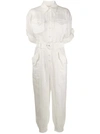 Zimmermann Super Eight Belted Linen Jumpsuit In Ivory