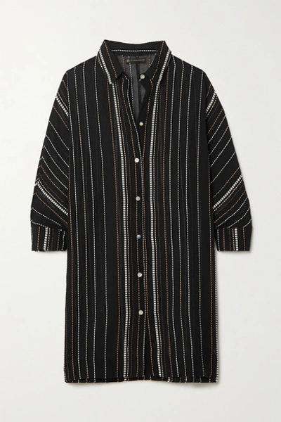 Vix Dani Striped Cotton-voile Mini Dress In Black
