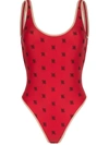 Fendi Karligraphy Motif High-leg Swimsuit In Red