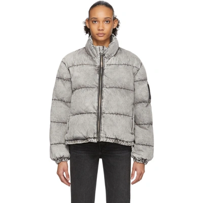 Alexander Wang Quilted Padded Acid-wash Denim Jacket In Light Gray