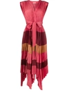Ulla Johnson Maysha Belted Color-block Pleated Satin Midi Dress In Coral