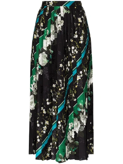 Erdem Nolana Pleated Floral-print Satin-jacquard Midi Skirt In Black
