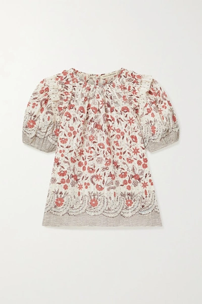 Ulla Johnson Arbor Ruffled Floral-print Cotton-voile Top In Ecru