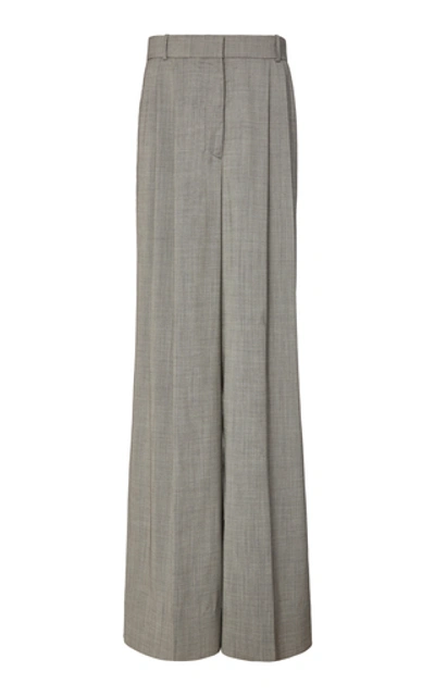 Joseph Benton Pleated Mélange Wool-blend Wide-leg Pants In Grey