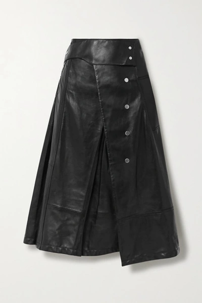 3.1 Phillip Lim Button-detailed Pleated Leather Wrap Skirt In Black