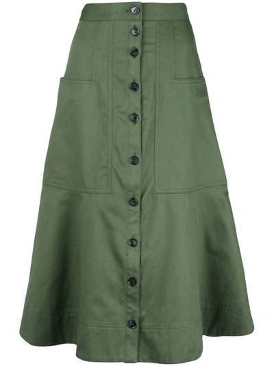 Tibi Harrison Cotton A-line Midi Skirt In Olive/army