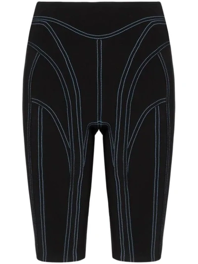 Mugler Embroidered Stretch-jersey Shorts In Black