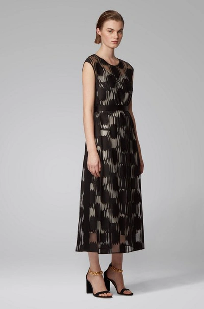 Hugo Boss Layered Dress In Lightweight Fabric With Broken-dot Motif In Patterned