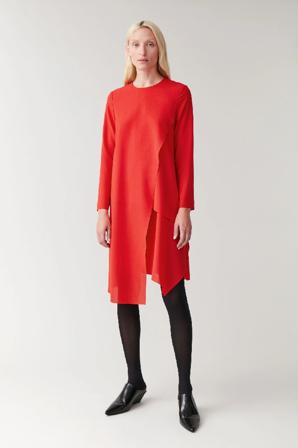 cos asymmetric dress COS ASYMMETRIC GATHERED-WAIST MIDI DRESS SIZE SMALL BLACK NWT $135