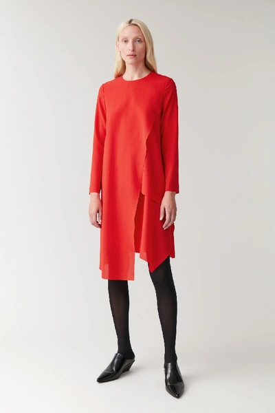 Cos Asymmetric Layered Dress In Red