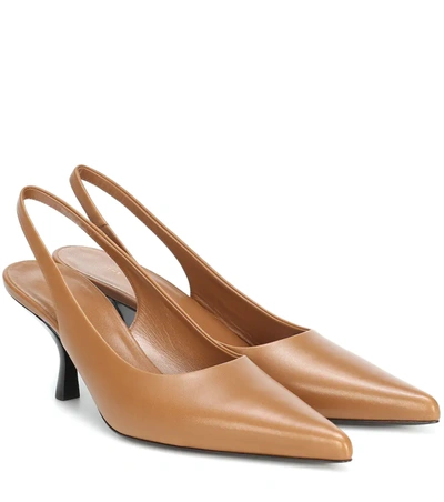 The Row Bourgeoisie Leather Slingback Pumps In Caramel