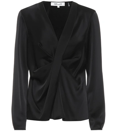 Diane Von Furstenberg Muriel Draped Long-sleeve Blouse In Black Black