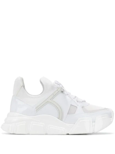 Ferragamo Chunky Low Top Trainers In White,grey