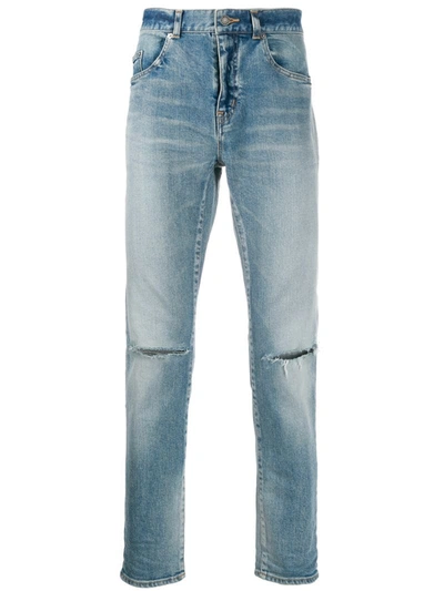 Saint Laurent Distressed Detail Slim-fit Jeans In Blue