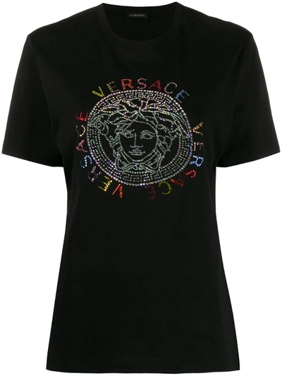 Versace Crystal Medusa Logo T-shirt In Black