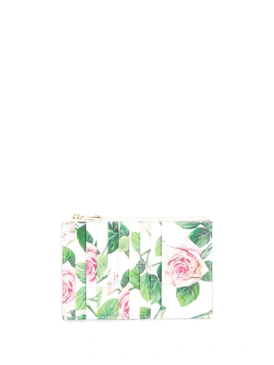 Dolce & Gabbana Tropical Rose Print Cardholder In White