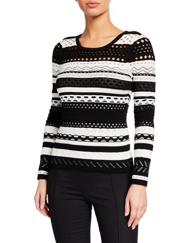 Milly Striped Pointelle Sweater In Black/white