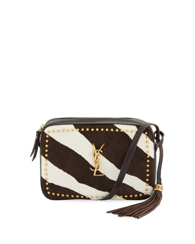 Saint Laurent Lou Medium Ysl Monogram Studded Zebra Camera Bag In Brown Pattern