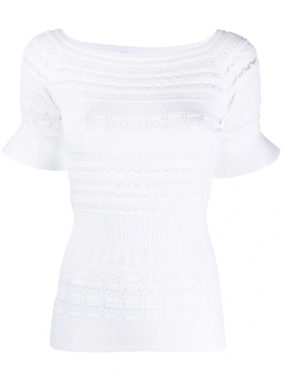 Emporio Armani Pointelle Off-the-shoulder Knit Jumper In White