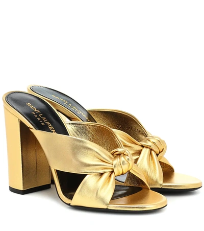 Saint Laurent Bianca Knotted Metallic Leather Sandals In Gold
