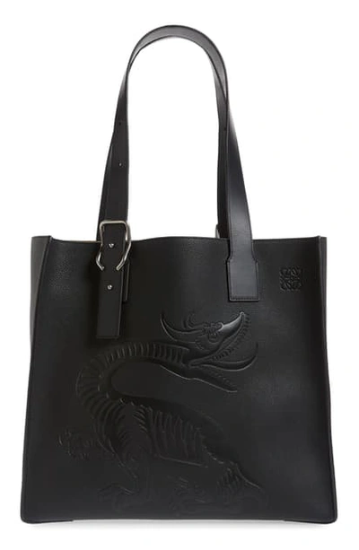 Loewe Vertical Dragon-print Tote Bag In Black