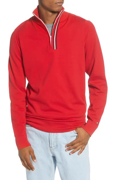 Tommy Hilfiger Global Stripe Brande Quarter-zip Sweater In Red