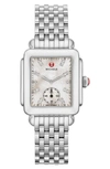 Michele Deco Mid Diamond Dial Watch In Silver/white