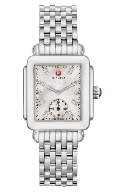 Michele Deco Mid Diamond Dial Watch Head & Bracelet, 29mm In Silver