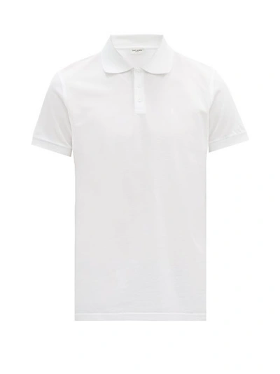Saint Laurent Short-sleeved Cotton Pique Polo Shirt In White