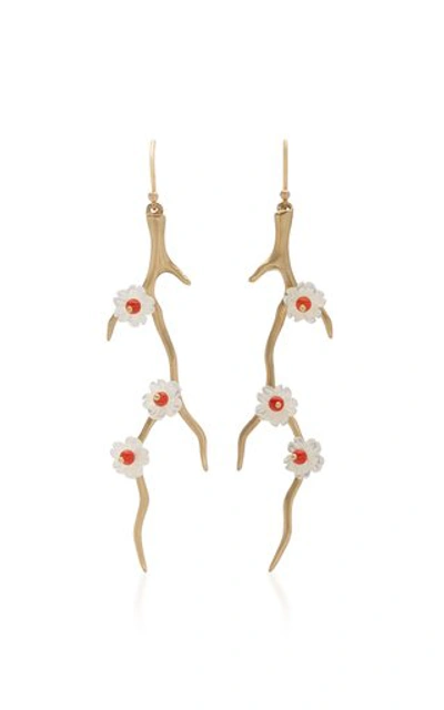 Annette Ferdinandsen 14k Gold Mother Of Pearl And Coral Earrings