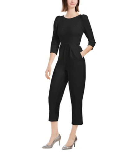 Calvin Klein Puff Shoulder Cropped Jumpsuit In Black