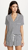 Splendid Women's Notch Collar Shortie Pajama Set, Online Only In Vertical Heavenly White And Black Stripe
